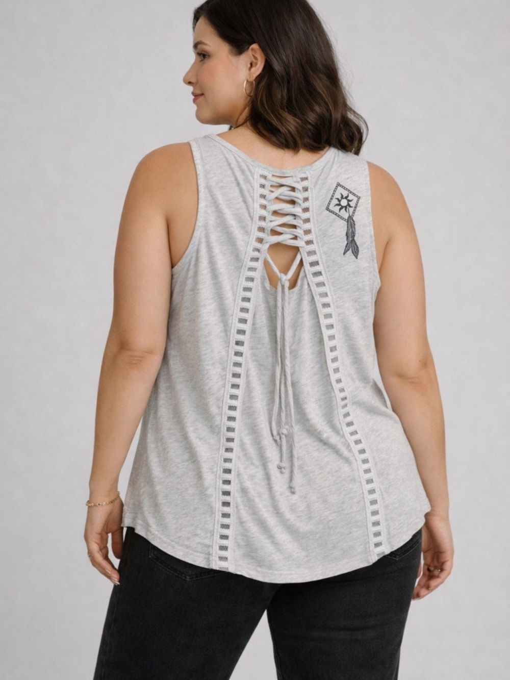 Hard Rock Couture Gray Laced Back Tank Top Black Graphics Size Large - Picture 2 of 10